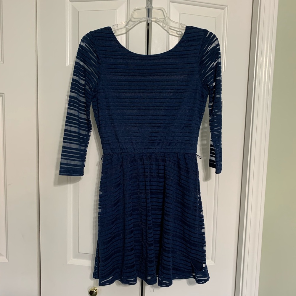 Kohls Navy Blue Mesh Stripe Long Sleeve Dress - Picture 4 of 5